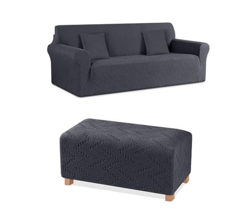 Ruaozz 3-Seater Sofa and Ottoman Cover Set in Dark Gray