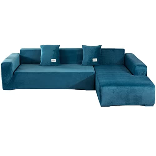 Stretch Anti-Slip L-Shaped Sectional Couch Covers, 2 Pcs for 3+3 Seaters — Lake Blue B