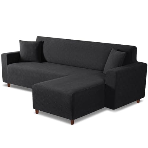 L Shaped Sofa Cover with Pillowcases for Right-Facing Sectional - Charcoal Gray — Black