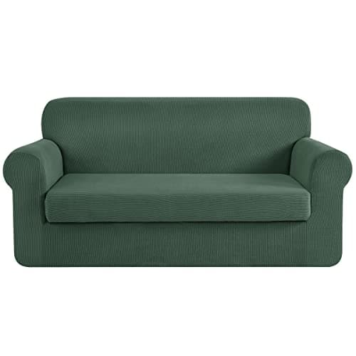 CHUN YI 3 Seater Couch Slipcover, Large Grey Checks — Dark Cyan