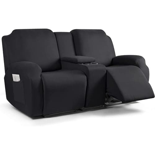 Light Grey Stretch Recliner Sofa Slipcover with Console — Black