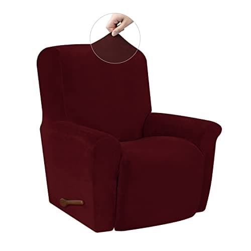 Silver Grey Velvet High Stretch Recliner Chair Cover, Washable Protector with Non-Slip Bottom — Burgundy
