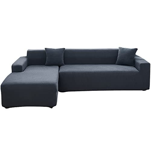 Wear-Resistant L-Shaped Couch Cover, Dark Gray B-Leaves, 2pcs + Pillowcases — A-weave Dark Gray