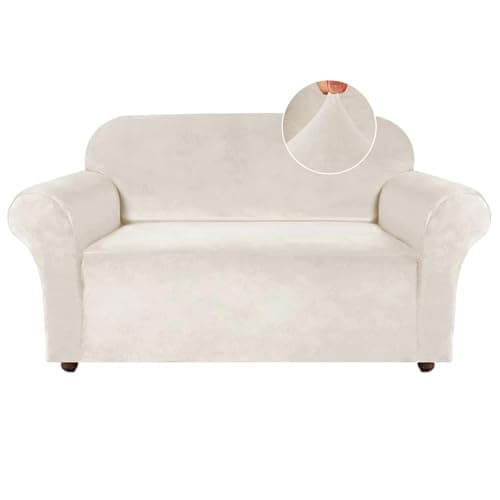 Ivory Turquoise Loveseat Covers for Velvet Couch with Elastic Bottom