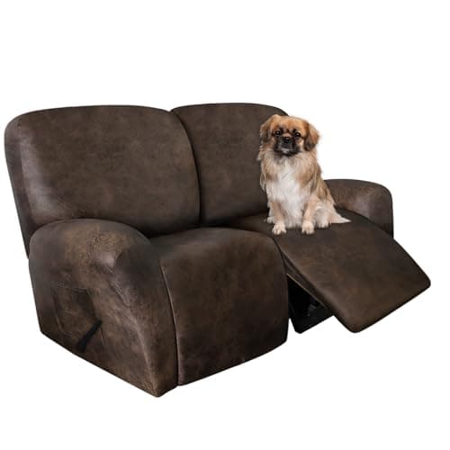 Brown Leather Look Loveseat Recliner Cover Set 6-Piece Washable Spandex Protector