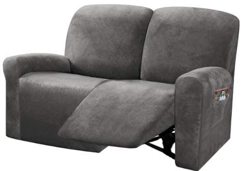 ULTICOR 6-Piece Velvet Reclining Love Seat Slipcover (Dark Grey)