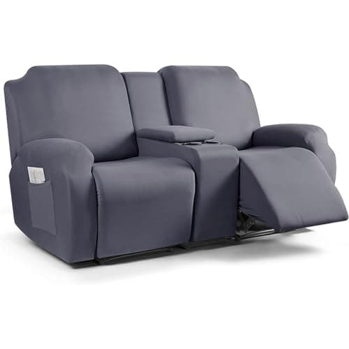 Light Grey Stretch Recliner Sofa Slipcover with Console