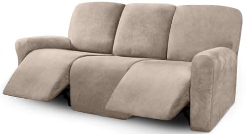 ULTICOR Velvet 3 Seater Recliner Sofa Covers, Light Grey — Taupe
