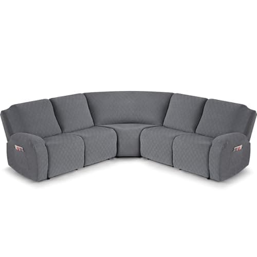 VANSOFY Large Reclining Sectional Sofa Covers, Light Gray — Dark Gray