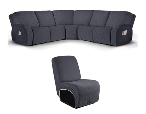 Ruaozz Dark Gray Recliner Sectional Couch Covers+ Armless Cover