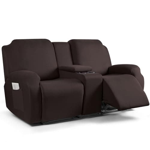 TAOCOCO Coffee 2 Seat Recliner with Console Slipcover