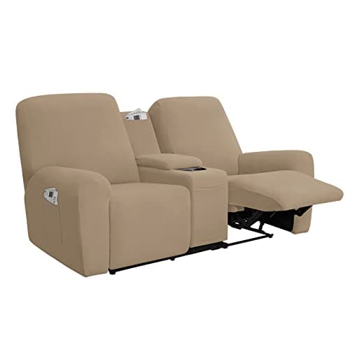 Chocolate Soft Fleece Recliner Loveseat Cover with Storage Chocolate — Camel