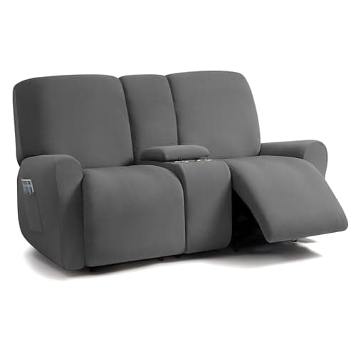 ULTICOR Dark Grey Jacquard Reclining Loveseat Slipcover, 8-Piece Stretch Cover Set