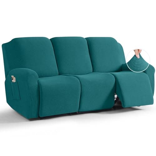 TAOCOCO Peacock Blue 8-Piece Stretch Recliner Sofa Cover