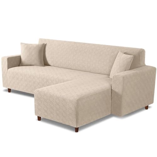 L Shaped Sofa Cover with Pillowcases for Right-Facing Sectional - Charcoal Gray — Cream