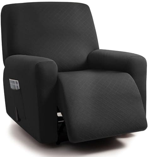 ULTICOR Squared Jacquard Design 3 Seater Recliner Sofa Covers, Dark Grey — Black