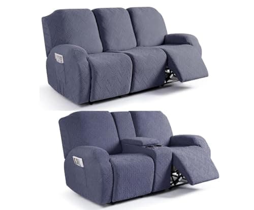 Ruaozz 3-Seater Recliner Couch & Loveseat Recliner Cover with Console in Grey