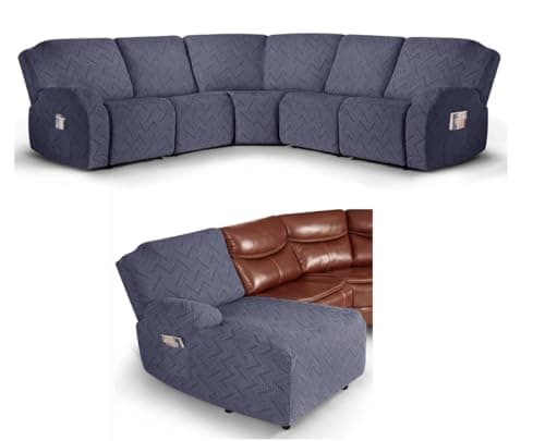 Ruaozz Grey L-Shaped Stretch Recliner & Left Chaise Sofa Cover