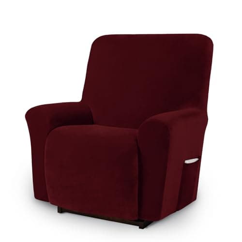 AZON Velvet Stretch Recliner ChairCover, 1-Piece Washable, Elastic Protector — Burgundy