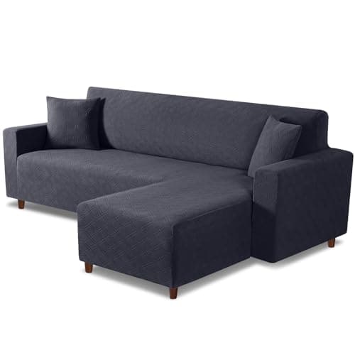L Shaped Sofa Cover with Pillowcases for Right-Facing Sectional - Charcoal Gray