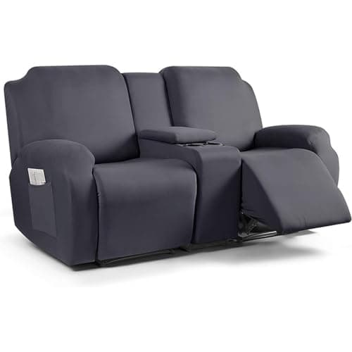 Light Grey Stretch Recliner Sofa Slipcover with Console — Dark Grey