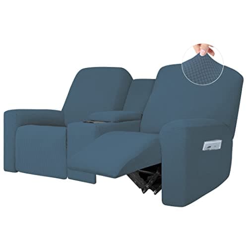 Dark Gray 1 Piece Stretch Reclining Loveseat Slipcover with Middle Console and Storage — Bluestone