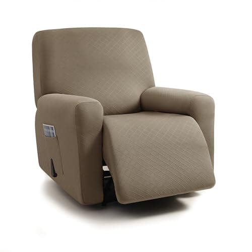 ULTICOR Squared Jacquard Design 3 Seater Recliner Sofa Covers, Dark Grey — Taupe