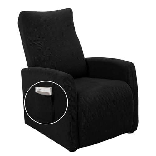 Jacquard Recliner Chair Cover, Taupe, Recliner Protector with Pocket — Jacquard 1-black