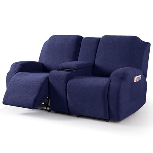 VANSOFY Jacquard Stretch Reclining Sofa Cover for 2 Seat with Console (Dark Gray) — Navy Blue