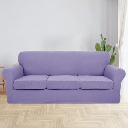 Newest 4 Pieces Couch Covers for 3 Cushion Couch Stretch Sofa Slipcover with 3 Seat Cushion Covers
