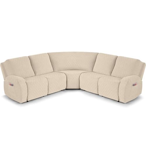 VANSOFY Large Reclining Sectional Sofa Covers, Light Gray — Cream
