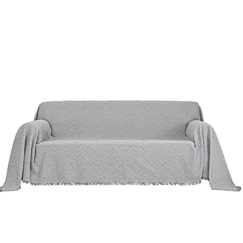 MYSKY HOME XX-Large Grey Geometrical Sofa Slipcover for 3 Cushion Couch — Light Grey