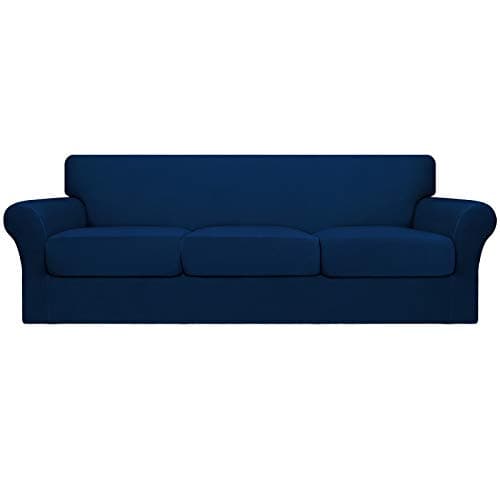 Elastic Pet Sofa Cover - Washable Soft Couch Protector for 2 Cushions (Love Seat, Dark Gray) — Navy