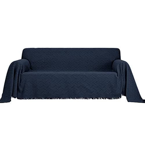 MYSKY HOME XX-Large Grey Geometrical Sofa Slipcover for 3 Cushion Couch — Navy Blue