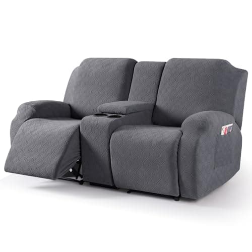 VANSOFY Jacquard Stretch Reclining Sofa Cover for 2 Seat with Console (Dark Gray)