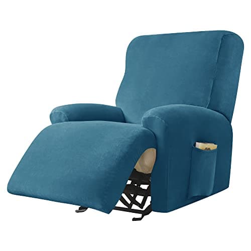 Green Ultra Soft Velvet Recliner Chair Covers 4-Piece Set — Peacock Blue