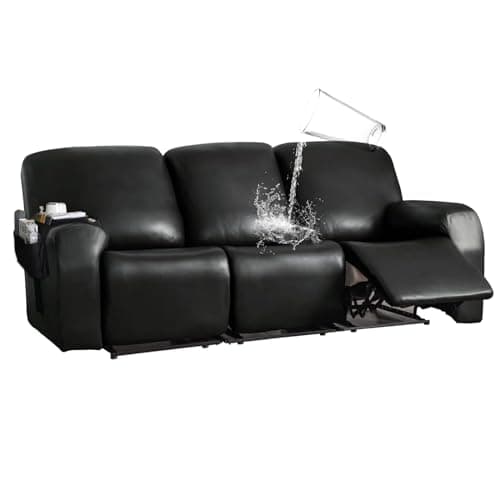 PU Leather Recliner Cover with Armrest Storage, 6-Piece Waterproof Sofa (Black) — Black