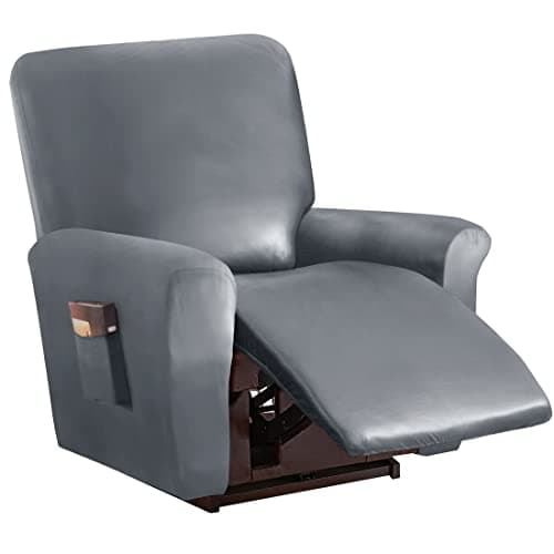 Dark Coffee 2 Seat Waterproof Faux PU Leather Recliner Loveseat Slipcover — Grey