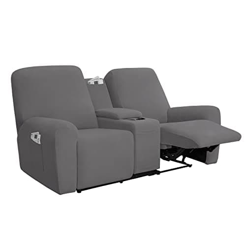 Chocolate Soft Fleece Recliner Loveseat Cover with Storage Chocolate — Light Gray