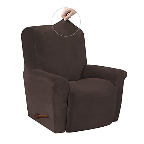 Silver Grey Velvet High Stretch Recliner Chair Cover, Washable Protector with Non-Slip Bottom — Chocolate
