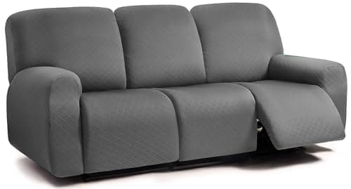 ULTICOR Squared Jacquard Design 3 Seater Recliner Sofa Covers, Dark Grey