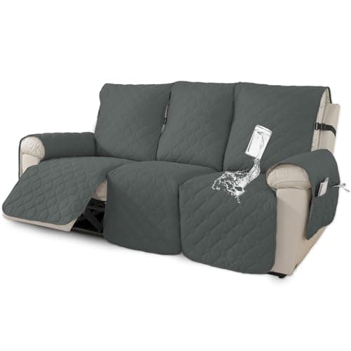 100% Waterproof Non-Slip Recliner Sofa Cover, Pet & Wine Protection (Beige, Loveseat) — Dark Gery