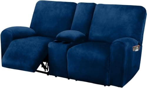 ULTICOR Dark Grey 8-Piece Velvet Reclining Loveseat Cover — Navy