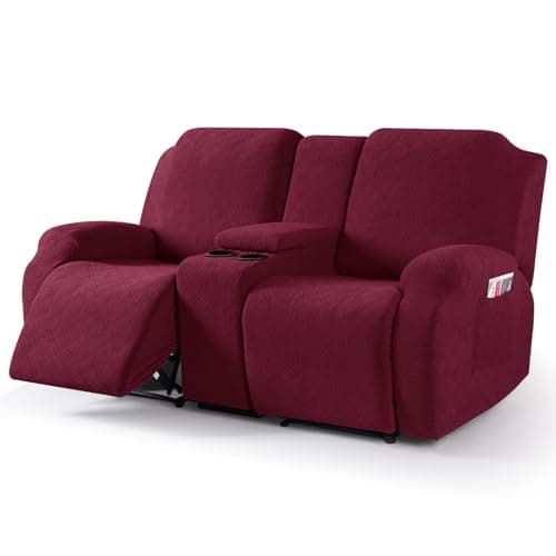 VANSOFY Jacquard Stretch Reclining Sofa Cover for 2 Seat with Console (Dark Gray) — Burgundy