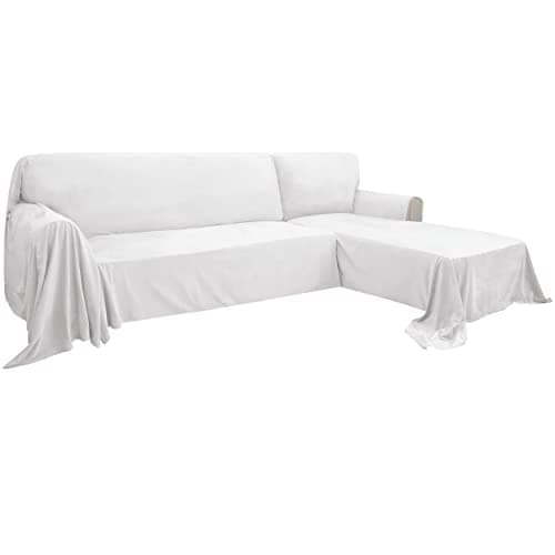 Luxury White Velvet Sectional Couch Cover, L-Shaped Sofa Slipcover (Small)