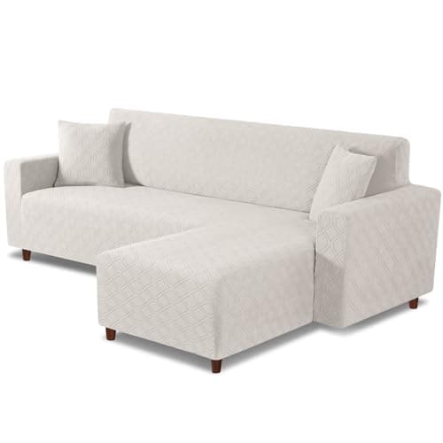 L Shaped Sofa Cover with Pillowcases for Right-Facing Sectional - Charcoal Gray — Off White