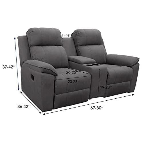 Dark Gray Stretch Recliner Loveseat Cover with Center Console Fleece Slipcover 2 Seats Washable