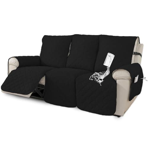 100% Waterproof Non-Slip Recliner Sofa Cover, Pet & Wine Protection (Beige, Loveseat) — Black