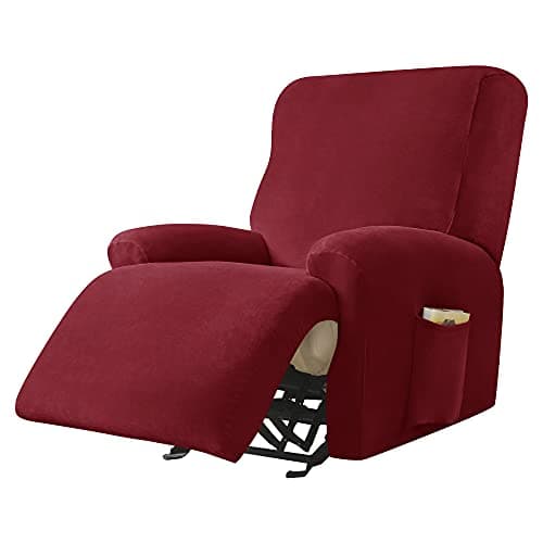 Green Ultra Soft Velvet Recliner Chair Covers 4-Piece Set — Dark Red