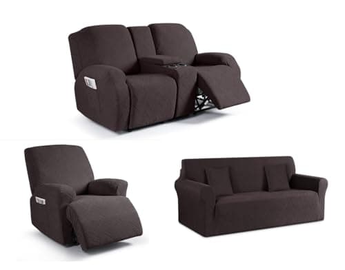 Ruaozz Recliner Loveseat & Console Cover, Recliner Chair Cover, Sofa Cover in Chocolate
